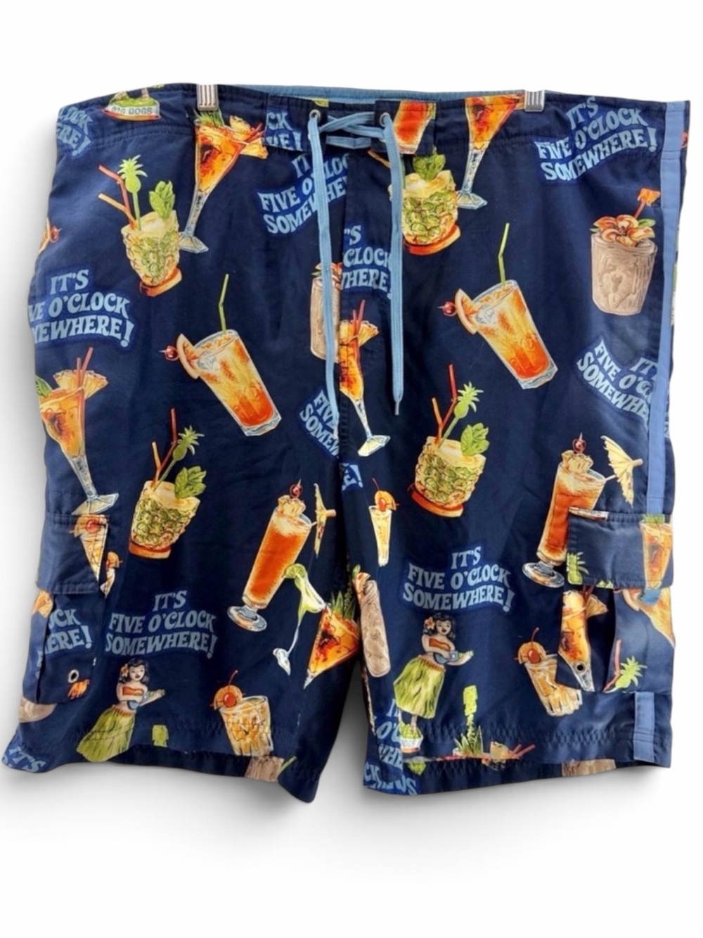 Big Dogs Vintage “It’s Five 0’Clock Somewhere” Hawaiian Board Shorts Size Large